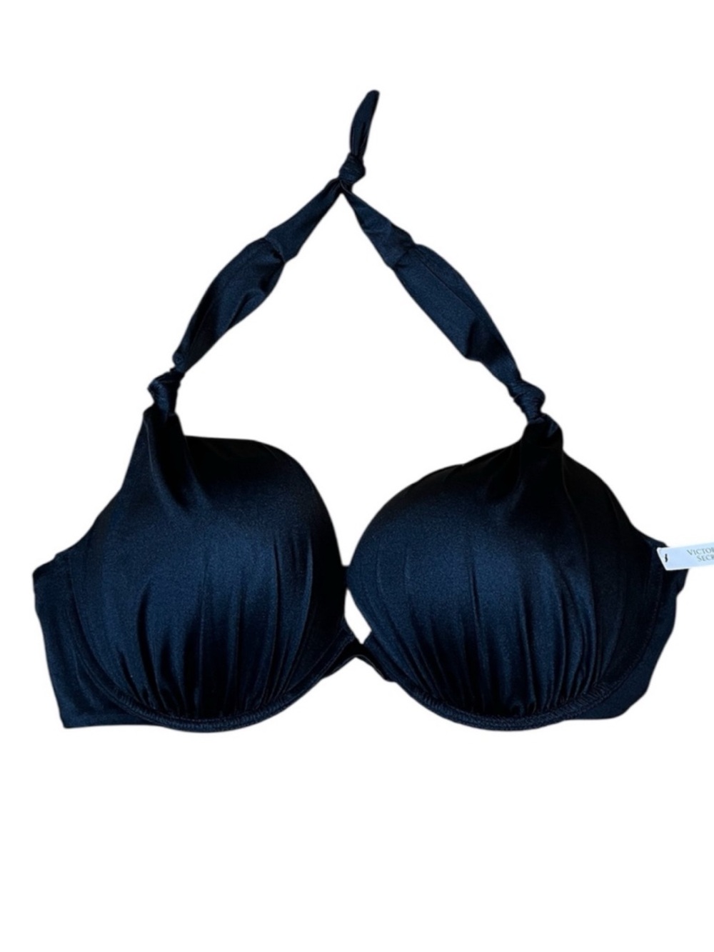 New Victoria's Secret Knotted Sexy Tee Push-Up Halter Black Bikini Top - Picture 8 of 8